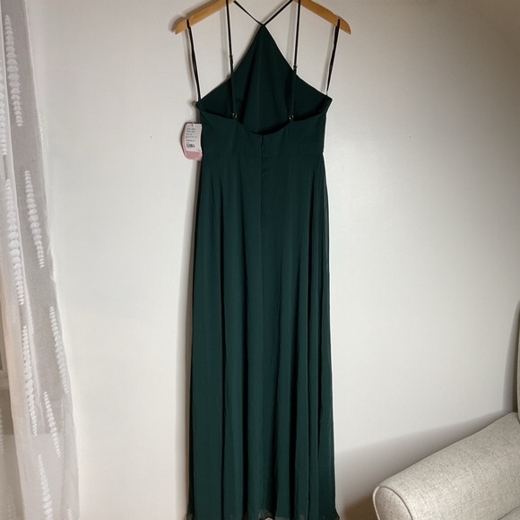 Dessy Lovely Lux Chiffon Halter backless Adjust Strap Maxi Evergreen Dress NWT 4 - Picture 4 of 9